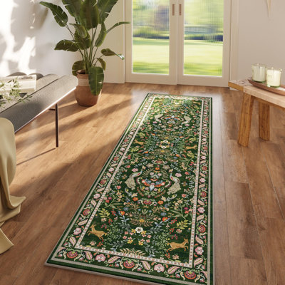 Runner Rug Washable Kitchen 2'X6' Floral Non-Slip For Entryway Indoor Soft Carpet Runner For Hallways, Kitchen, Laundry, Bedroom, Bathroom (Emerald Green)