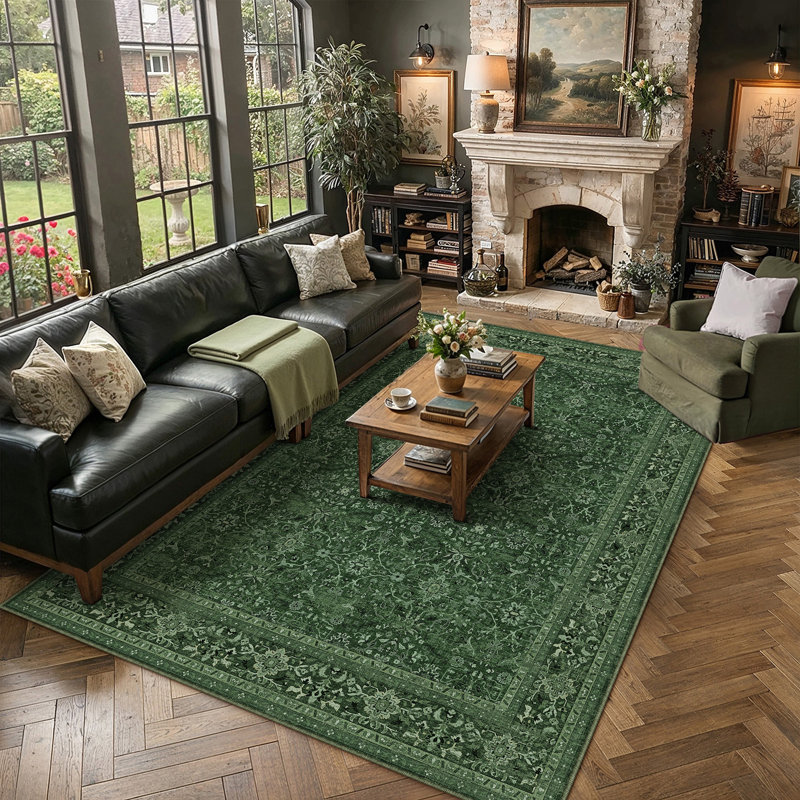 Tapis floral rétro Lumora, Rectangle 7 pi 9 po x 9 pi 9 po, Chocolate
