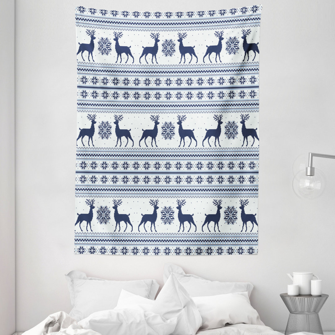 Wandteppich, Pixelkunstart Reindeer, nordisch, Blassblau Dunkelblau