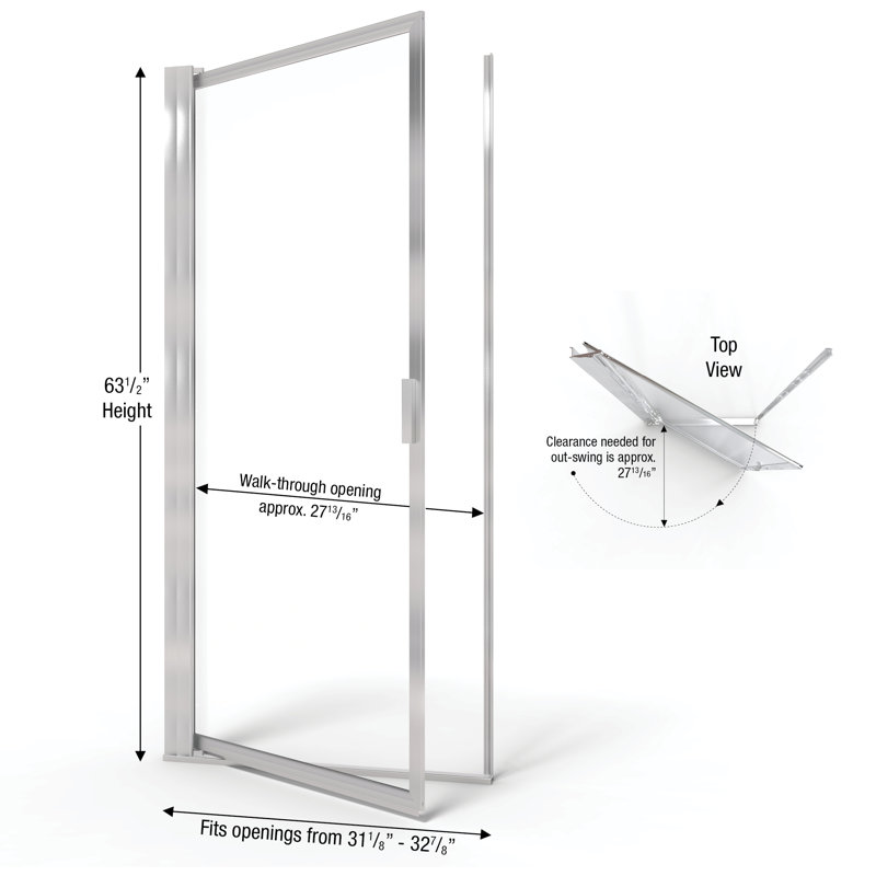 Porte de douche à cadre pivotant 32,88 "x 63,5" Sopora, Nickel brossé, Pluie