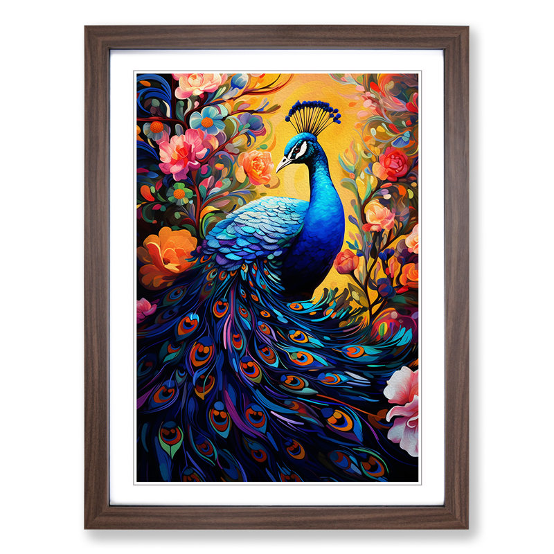 Peacock Neo-Plasticism - Framed Print, 64cm H x 46cm W x 2" D, Walnut Framed