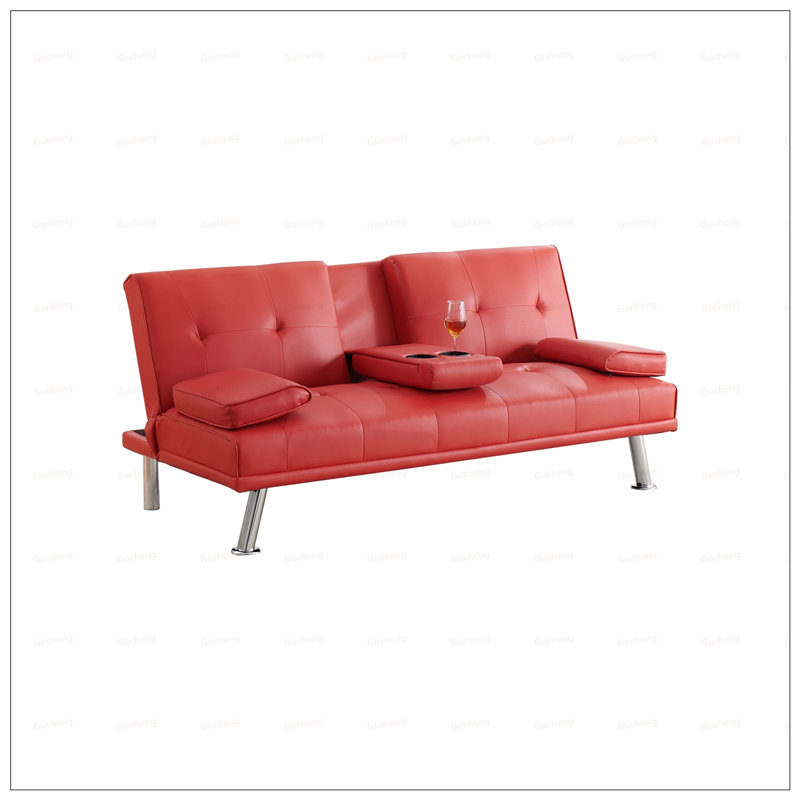 Canapé-lit pliant multifonctionnel avec table basse assortie pour des espaces de vie compacts et élégants, Rouge