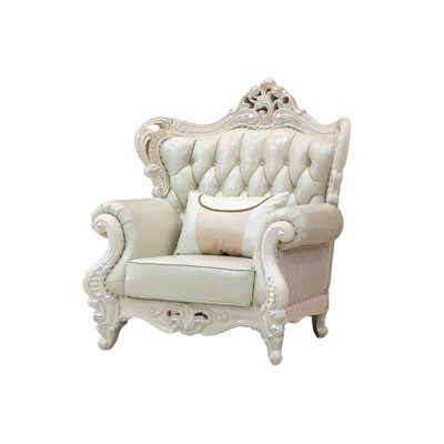 European-style Living Room Carved Chair. Leather Armchair