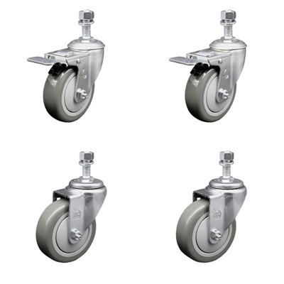 4 Inch Polyurethane Wheel Swivel ½ Inch Stem Caster Set 2 Total Lock Brake