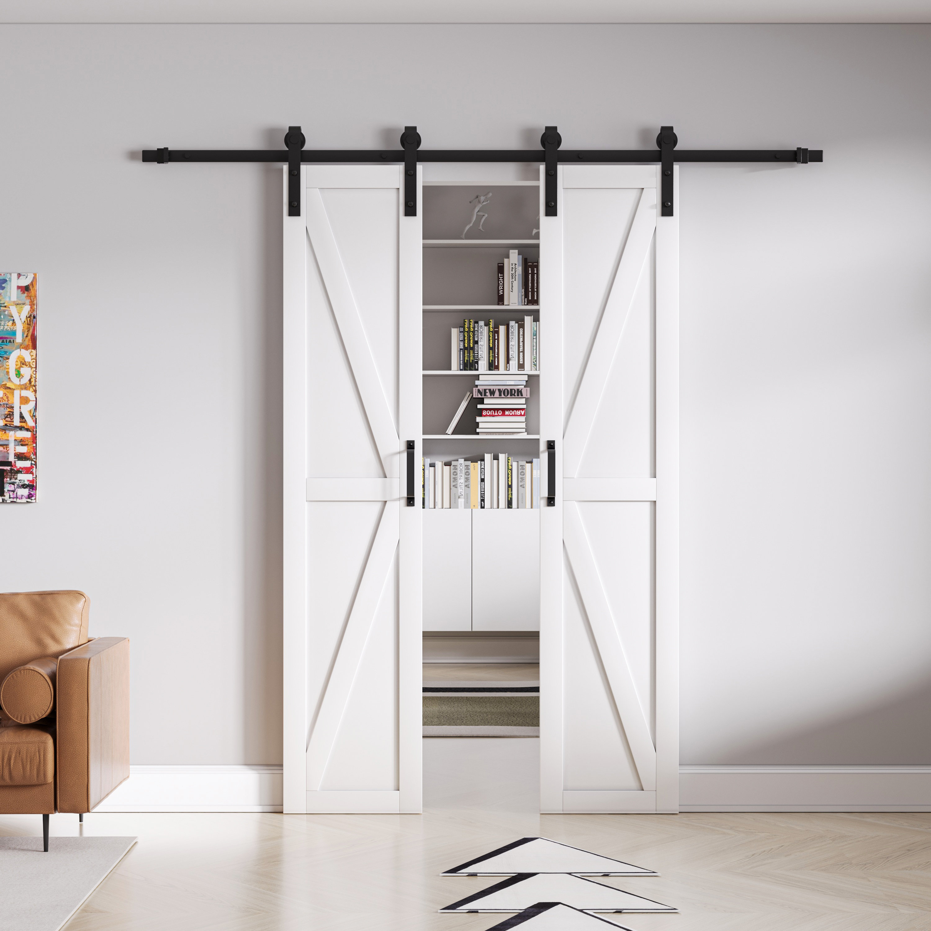 Win Stellar Solid + Manufactured Wood Prefinished Double Barn Door with