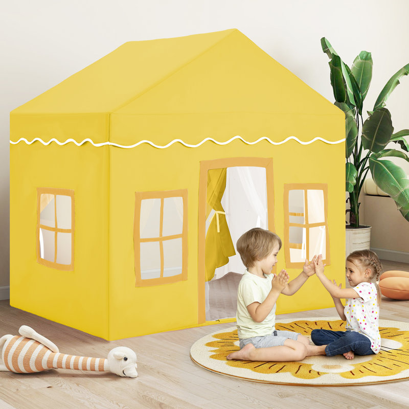 53.9" L X 36.4" W  Kids Tent Playhouse With Led Star Light & Padded Mat, Yellow