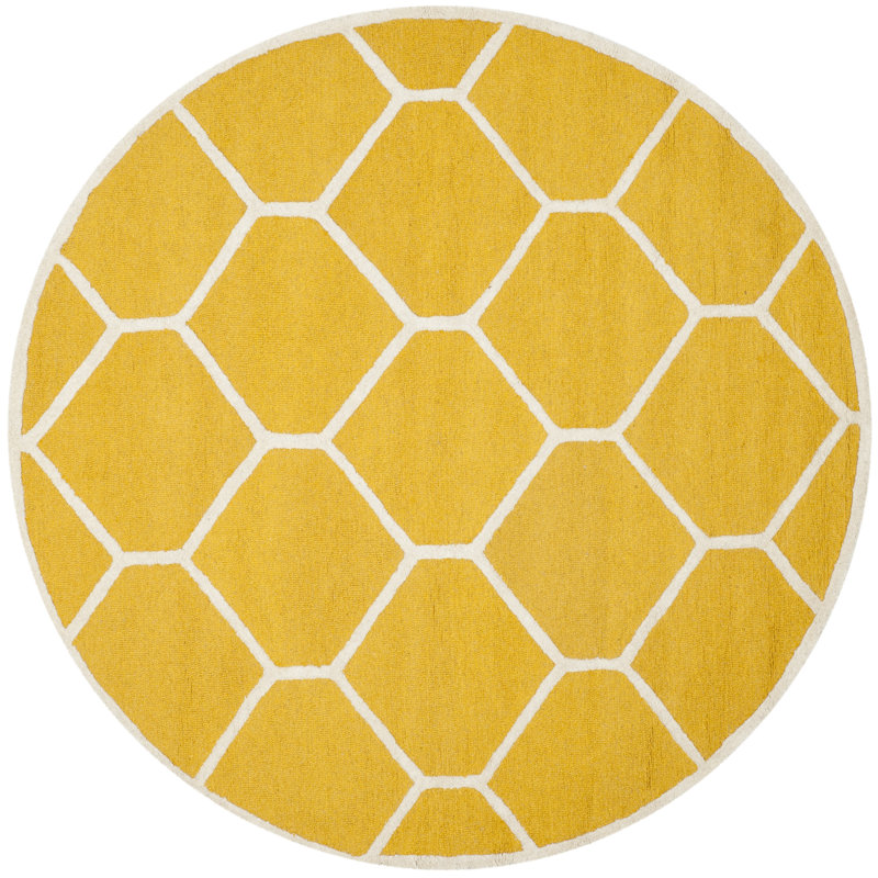 Deedgra Hand Tufted Wool Geometric Rug, Round 6'