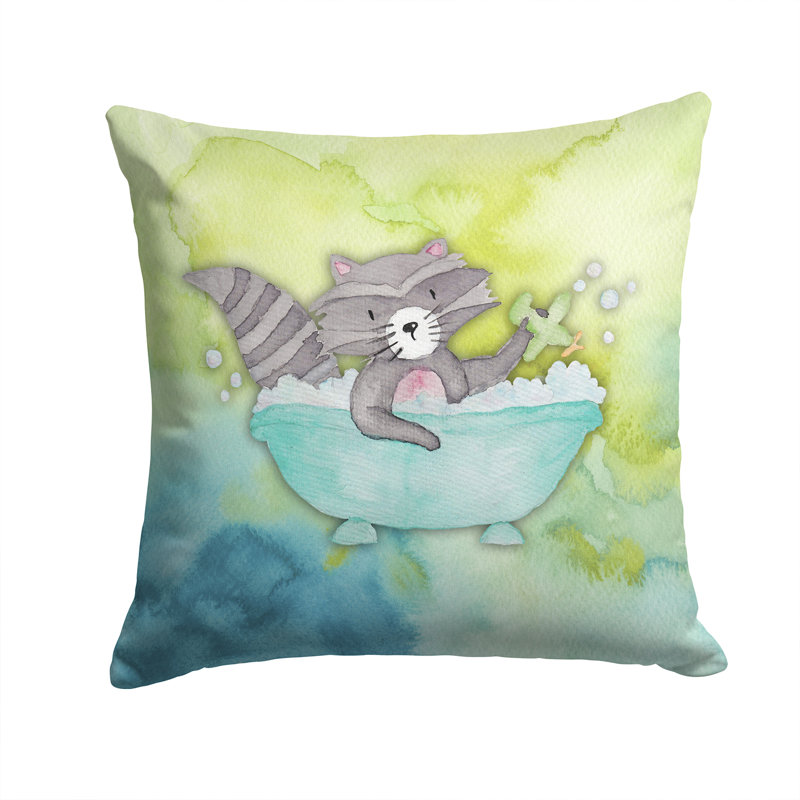 Raccoon Bathing Watercolor Indoor/Outdoor Throw Pillow, 14" x 14"