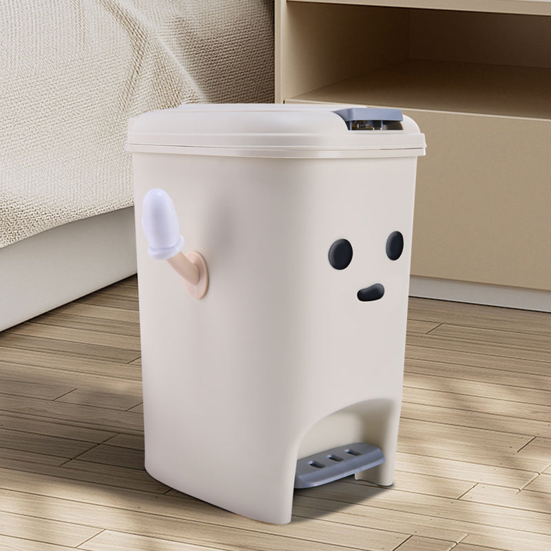 8L Foot Pedal & Press-to-Open Cream White Trash Bin, 10 Oz