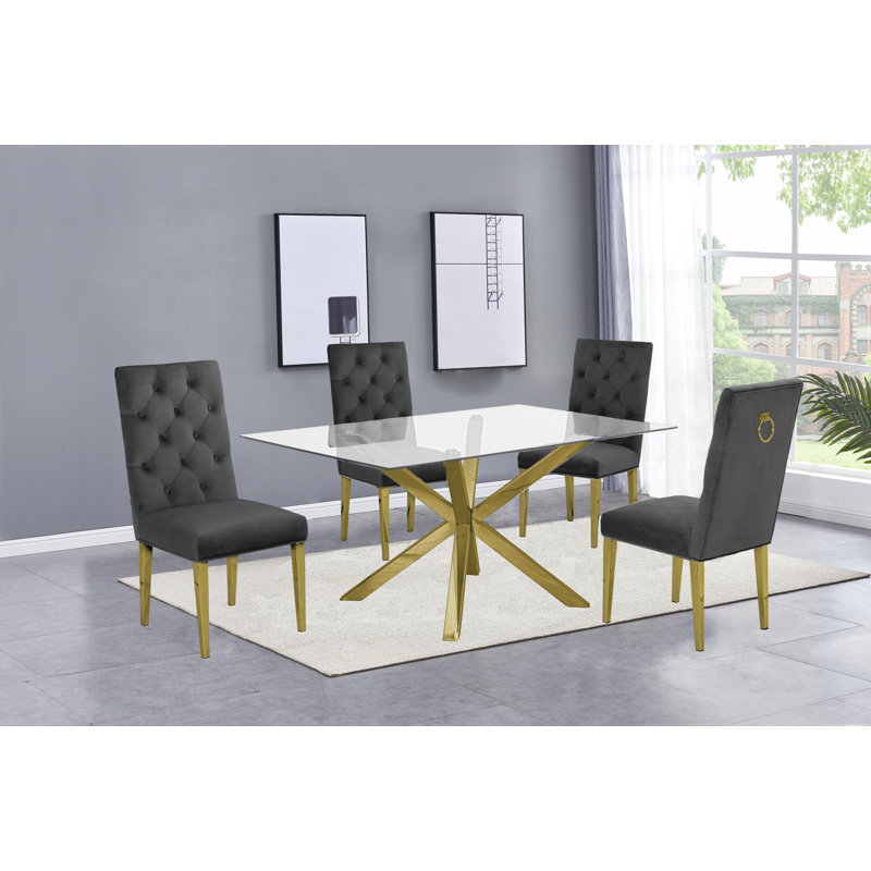 Ensemble repas pour 6 personnes Avalon, Gris foncé, 7 pièces : 1 table, 6 chaises