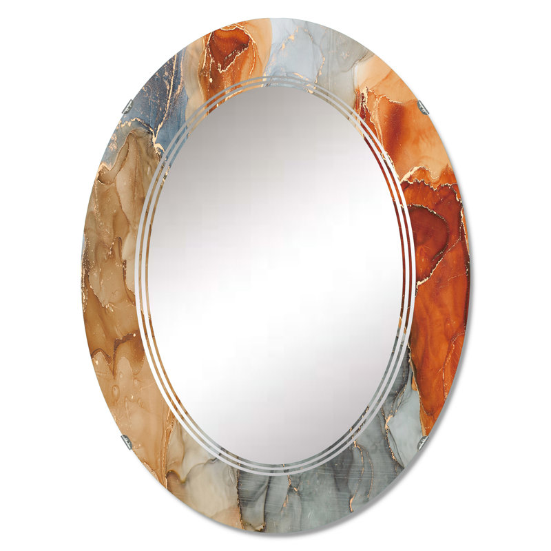 Brun et gris luxueux abstrait Art fluide I - miroir mural moderne, 36 po x 24 po