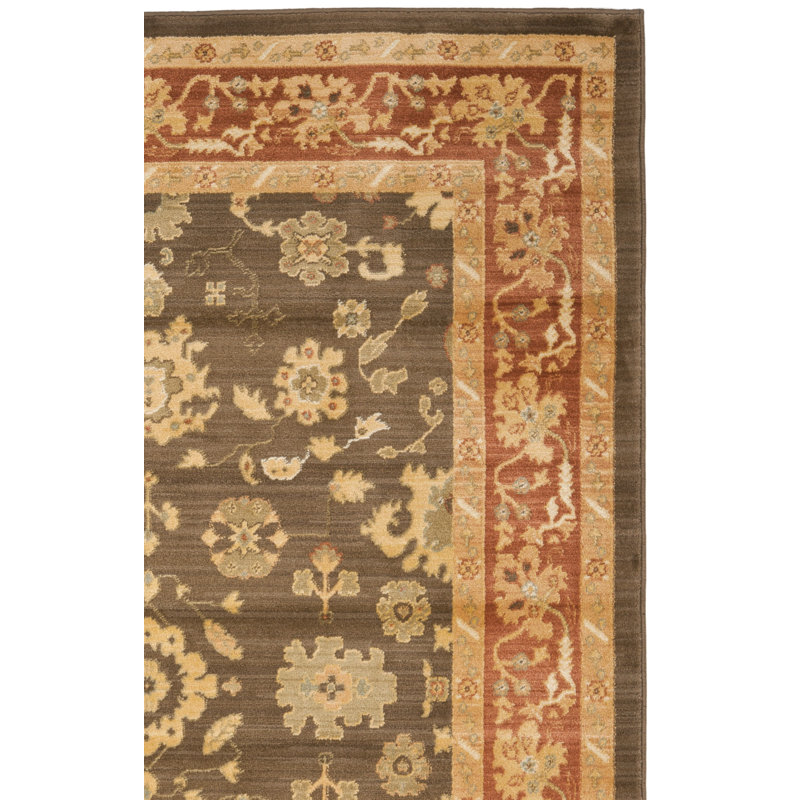 Tapis oriental en polypropylène tissé à la machine en brun / rouge / beige Waldorf, Rectangle 9 pi 6 po x 13 pi