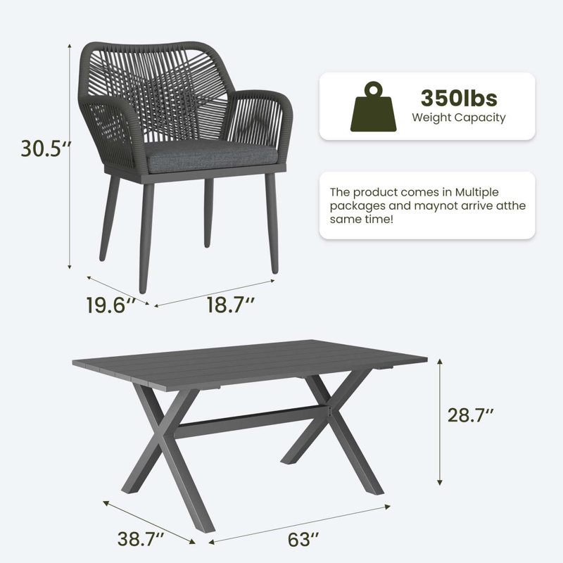 Outdoor Dining Set With 2 Rectangular Dining Table And Chairs, Grey, 12, Dark Grey