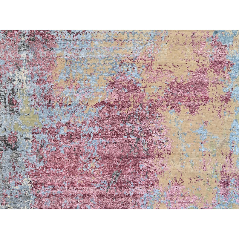 Hand Knotted Abstract Area Rug, Rectangle 10' x 14'
