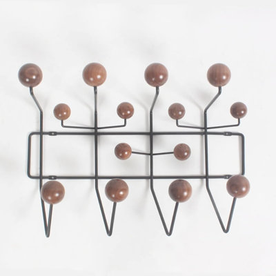Portemanteau Mid-Century moderne - crochets muraux avec boules en bois massif, cintre décoratif pour la maison, la chambre à coucher, le vestibule