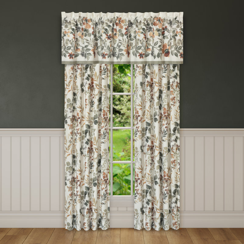 Cantonnière florale sur mesure l 72 po en brun / vert / blanc