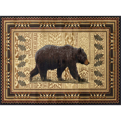 Wild Bear Lodge Area Rug, Animal Themed Area Rug, Stain Resistant
