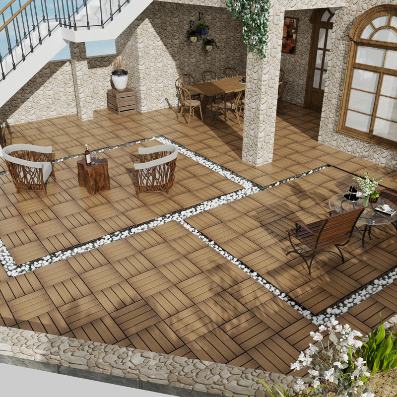Paquet de 11 tuiles de patio à emboîtement en composite WPC, carreaux de sol à bricolage rapide, couleur cendre pour une utilisation intérieure / extérieure