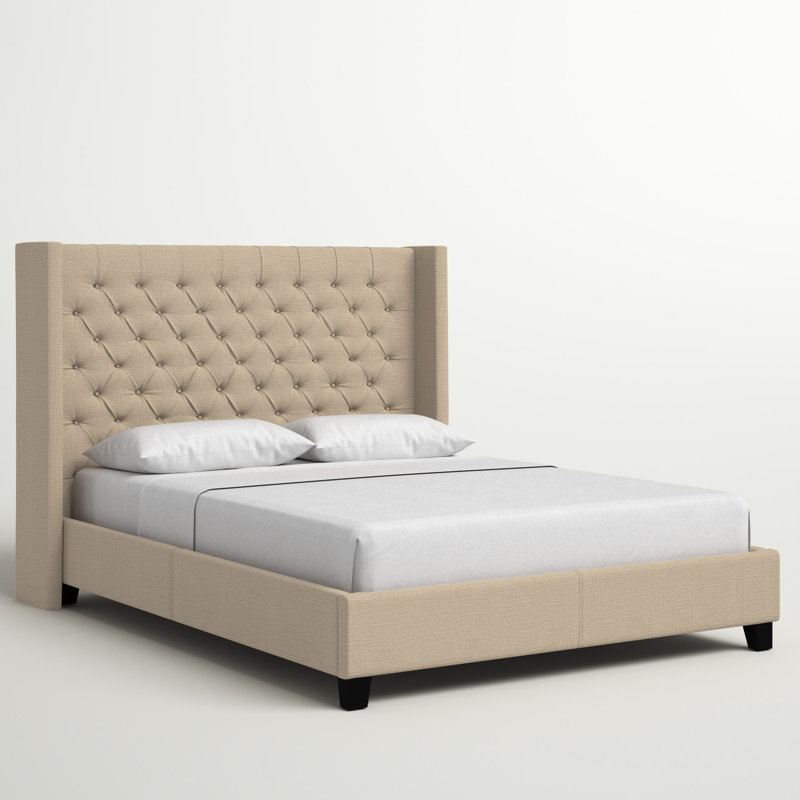 Londono Upholstered Wingback Bed, King, Heathered Beige Linen