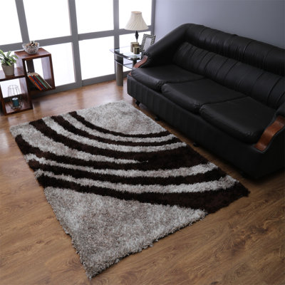 Modern living room rugs- Hand Tufted Shag Polyester Eco-Friendly Area Rugs - Rectangle, Beige Brown Color, Contemporary Modern Design, High Pile Thick Handmade Anti Skid Area Rugs for Living Room, Bed Room