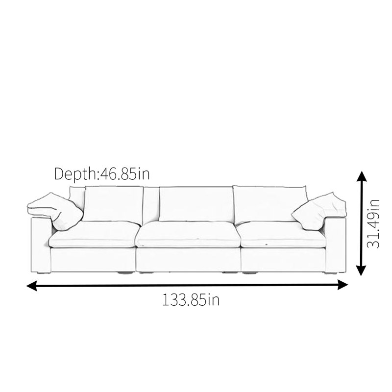 Modern Simple White Sofa, 31.49" H x 133.85" W x 46.85" D