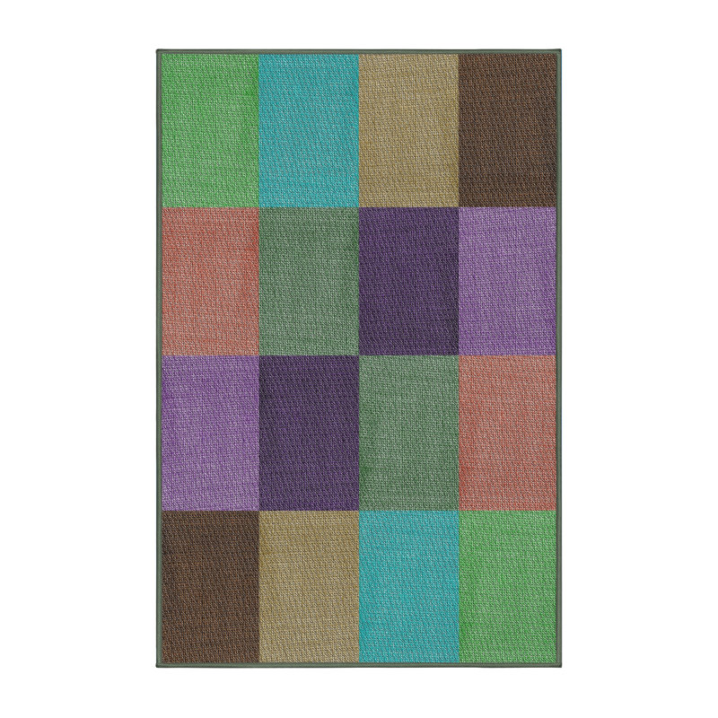 Tapis noir/gris/bleu à motifs, Rectangle 5 pi x 7 pi
