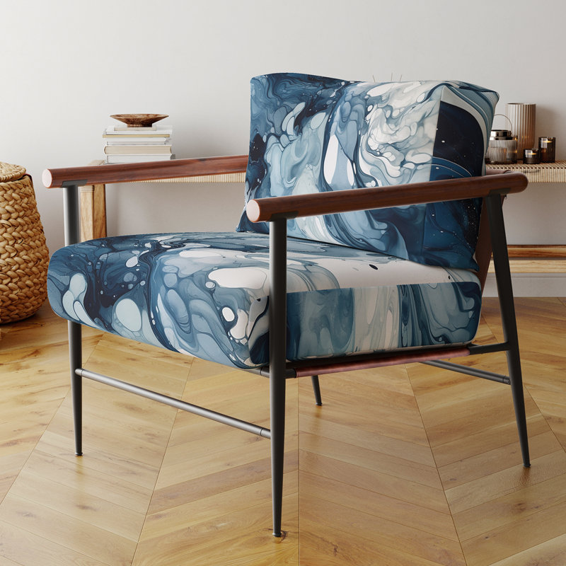 Fauteuil d'appoint rembourré abstrait bleu et gris Elixir I, Doré