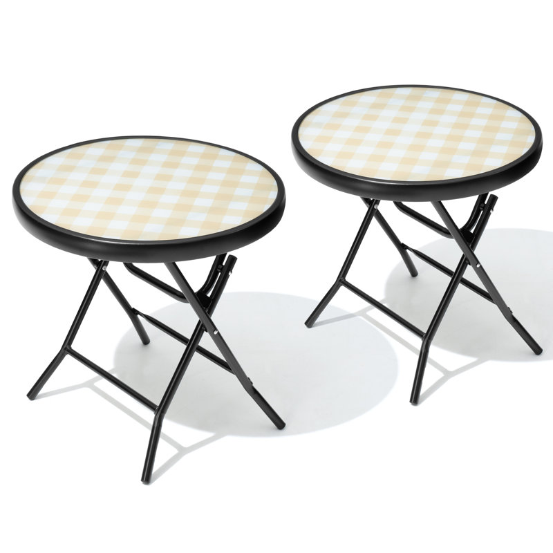 Folded Glass Round Outdoor Side Table, Yellow/White, 2