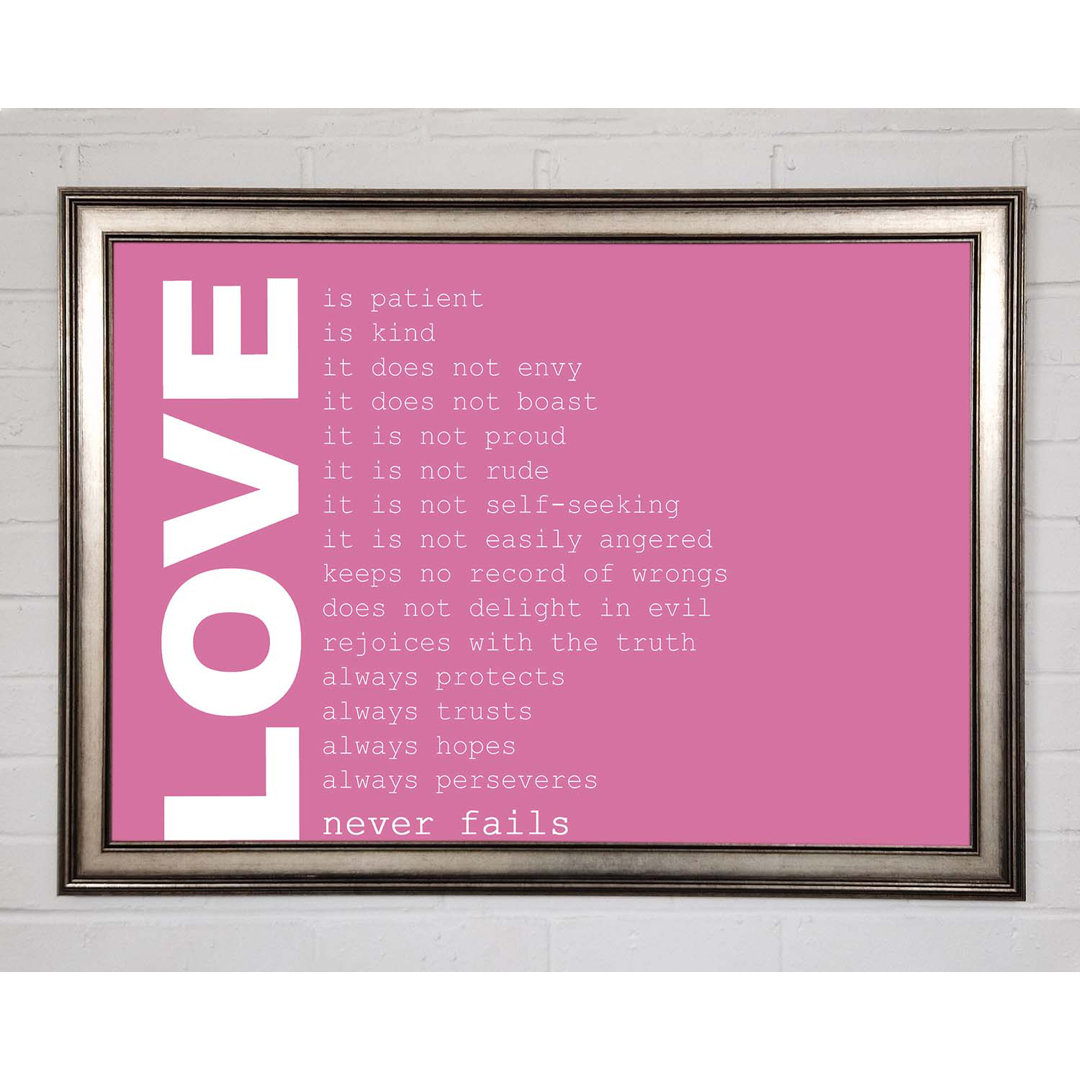 Loyalton Love Quote Love Never Fails Lime Green Gerahmter Druck Wandkunst