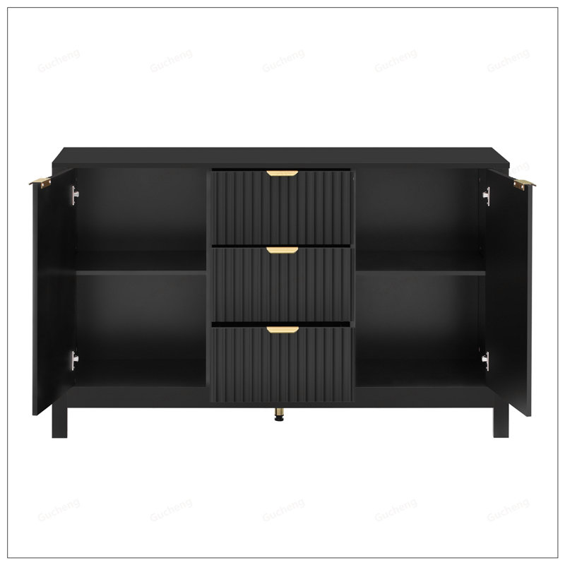 Stylish Wave Design Sideboard With Adjustable Shelves, Drawers, And Soft-Close Doors For Versatile Storage In Study, Hallway, And Living Room