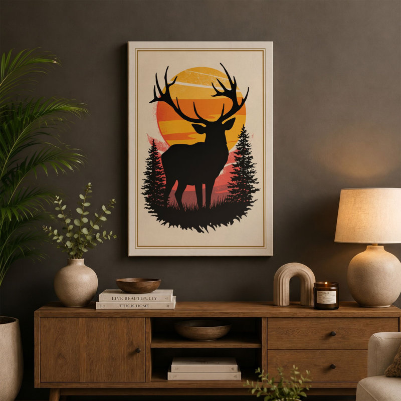 Deer in Golden Light Scandinavian - Wrapped Canvas, 24x16 - 61.0 x 40.6 cm, Terracotta Border