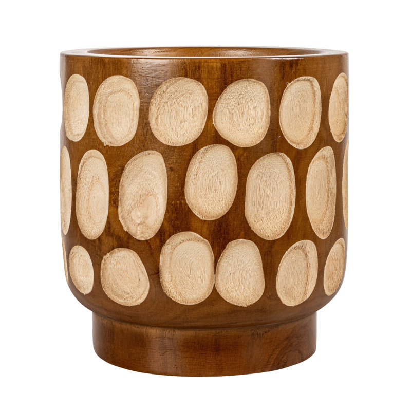Pot de fleurs en bois sculpté à la main à pois, Noyer