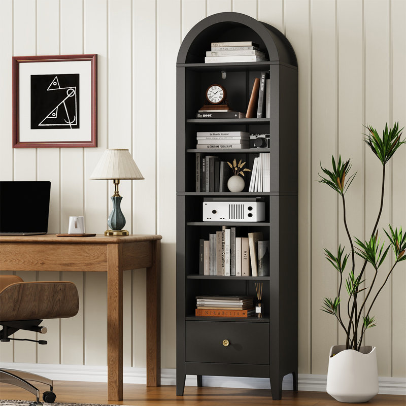 71" 8-Tier Modern Farmhouse Storage Cabinet With Adjustable Shelves, Freestanding Wood Cabinet, Black