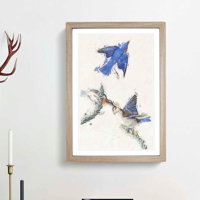 Bluebirds by John Audubon - Picture Frame Painting Print, Oak Framed, 36cm H x 27cm W x 2cm D