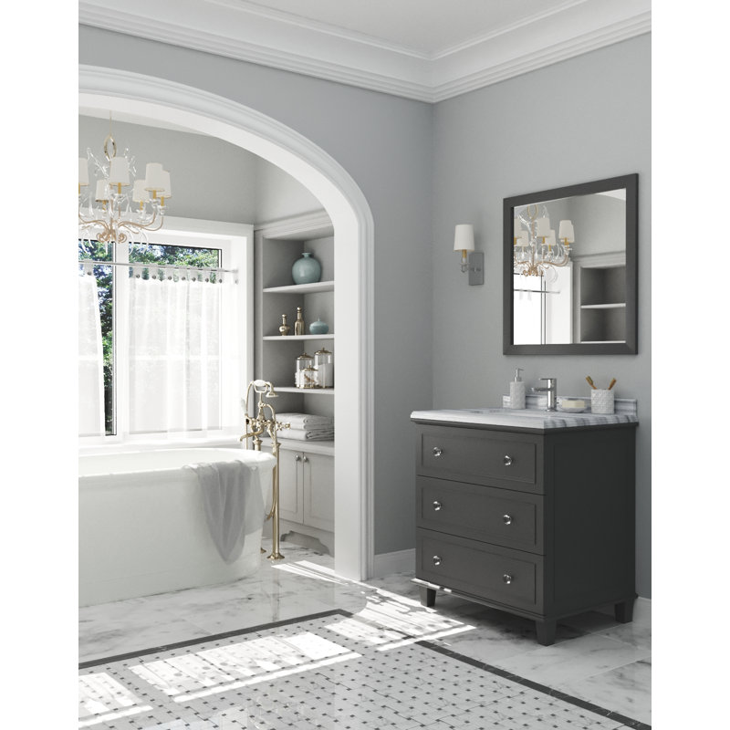 Ensemble de meuble-lavabo simple 30 po Medina, Bandes blanches, Gris érable