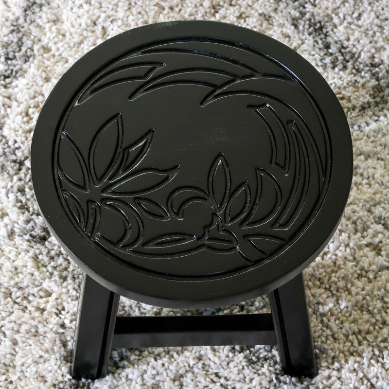 Hardwood Stool With Floral - Functional For Ottomans & Footrests Wooden Stool, Versatile And Footrest Playrooms, Espresso