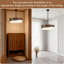 Lustre de ferme 5 lumières avec finition grain de bois et abat-jour en tissu, luminaire suspendu tambour réglable pour la salle à manger, le salon, la chambre à coucher, le vestibule et la cuisine
