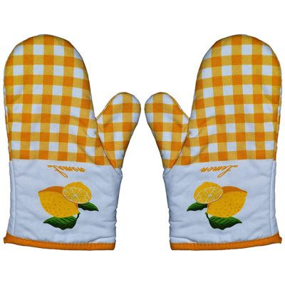 Paire de gants de cuisine, damier jaune