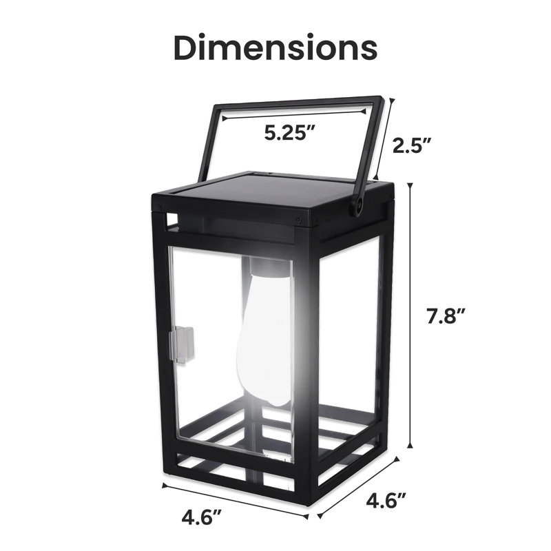 7.87'' Black Solar Powered LED Outdoor Lantern with Color Changing Light