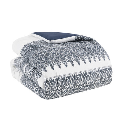 Édredon double / grand en coton. Capitonnage en chenille bleu marine. . 2 taies décoratives assorties. Encre de literie enchanteresse lavable à la machine + coton 3 pièces Ivy And Cozy