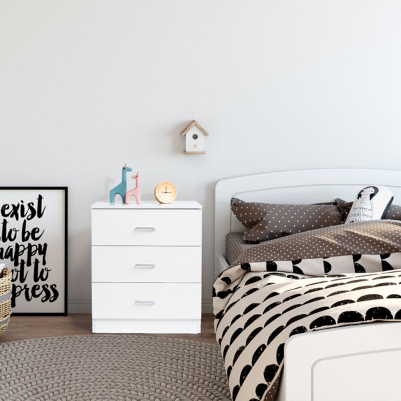 25.98'' Tall 3 - Drawer Nightstand Dresser, White