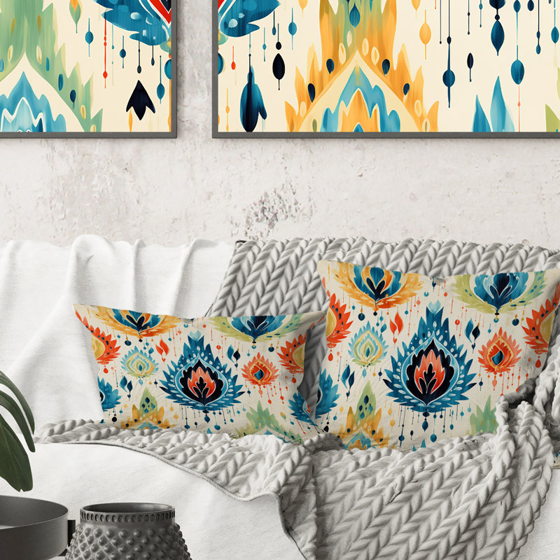 Coussin décoratif bleu et orange Ikat Mosaic Fusion - Ikat