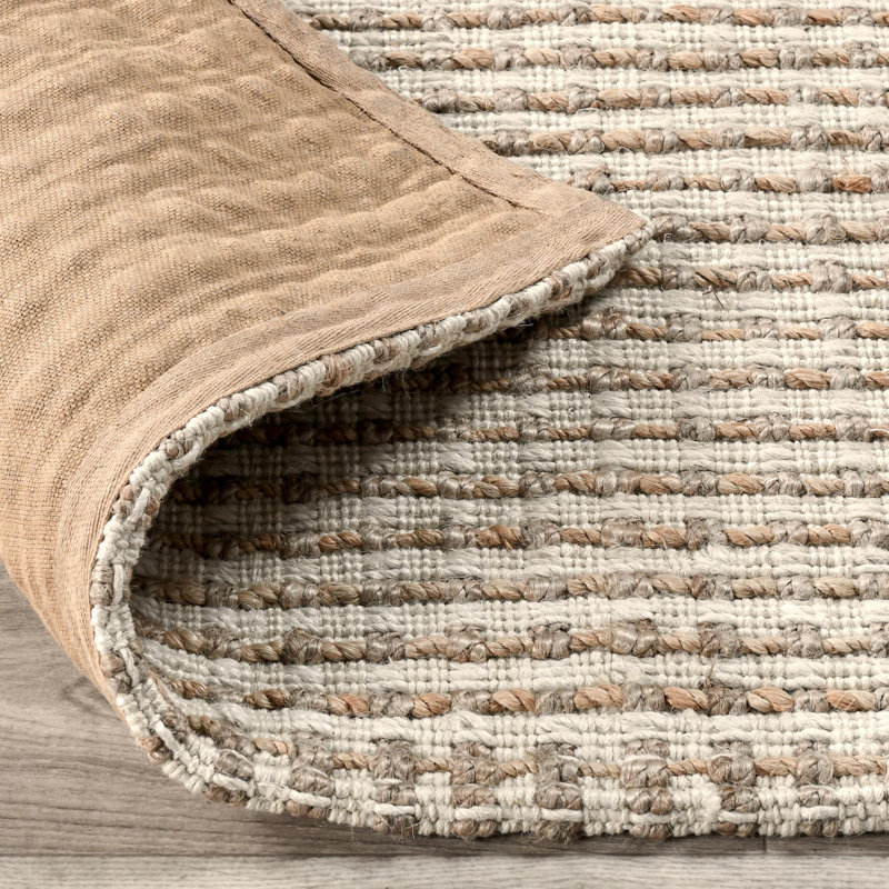 Herringbone Jute / Sisal Area Rug in Beige, Rectangle 9' x 12'