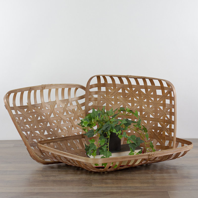 Set Of 3 Brown Rectangular Lattice Tobacco Table Top Baskets, Brown