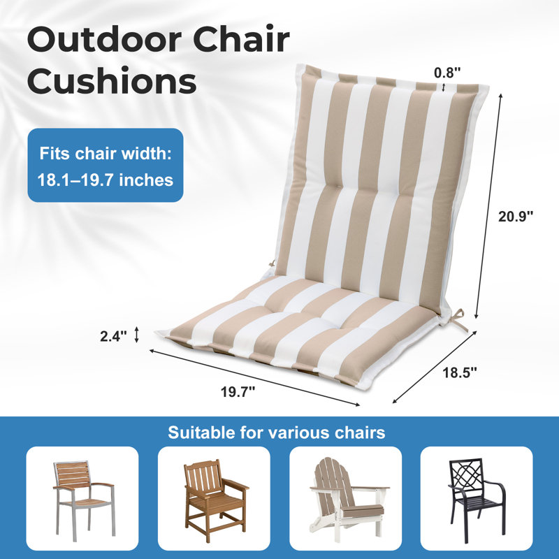  Outdoor Tufted Chair Cushions Set of 2, Beige , 19.7" W x 18.5" D
