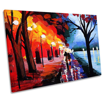 Autumn Park Lane River - Wrapped Canvas Print
