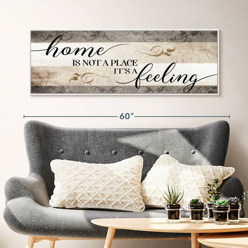 Panneau mural Home is Not a Place It's A Feeling V, Cadre flottant blanc, 49 po x 17 po