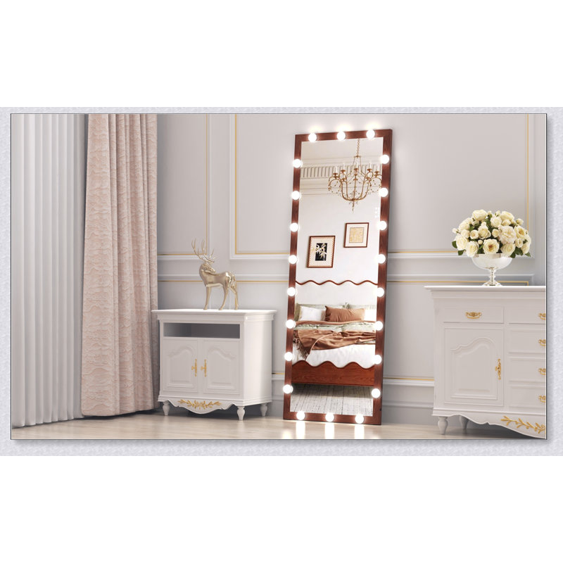 Hollywood Full Length Mirror With Lights, 3 Color Modes, Touch Control, Walnut Finish, 62.6X23.3 Inch