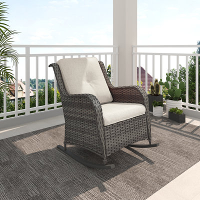 Premium Outdoor Wicker Rocking Patio Chair - All-weather Design With Alloy Steel Frame & Soft Fabric Cushion For Lawn & Garden by Red Barrel Studio