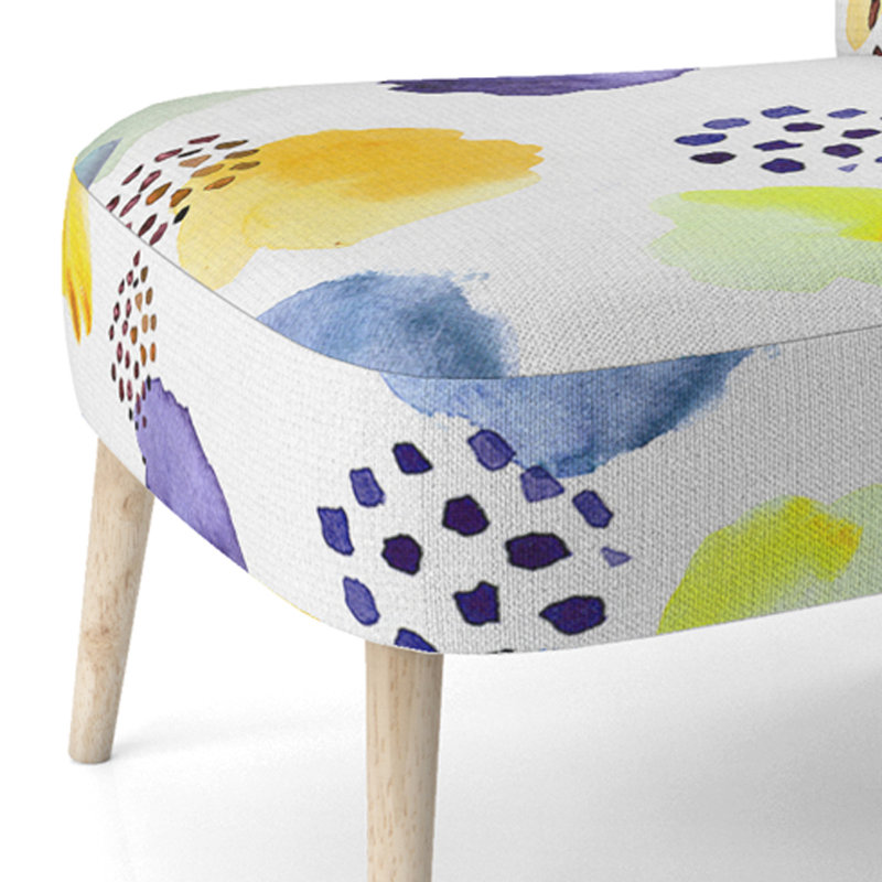 Accent Chair, Beige Floral Pattern Upholstered Decor - Beige Floral Pattern II, Blue/Yellow